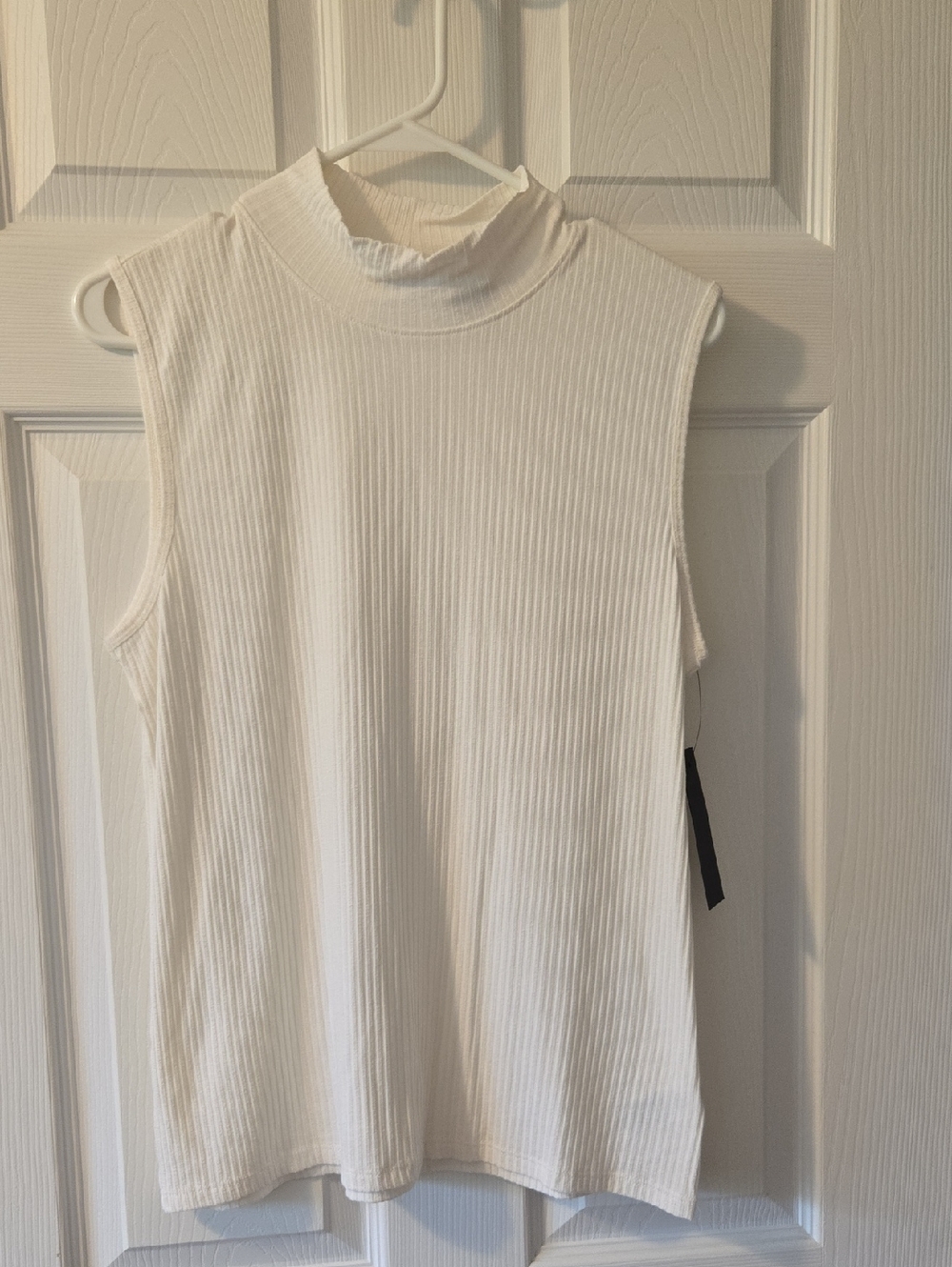 Rachel Zoe Cream Ribbed Mock Neck Sleeveless Tank